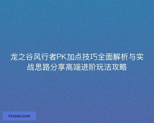 龙之谷风行者PK加点技巧全面解析与实战思路分享高端进阶玩法攻略